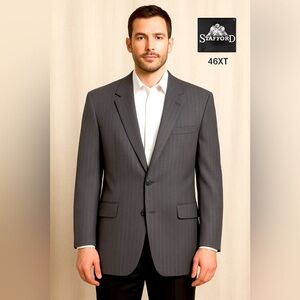 Stafford Men’s Gray Pinstripe Blazer Jacket | Size 46XT | Made in USA